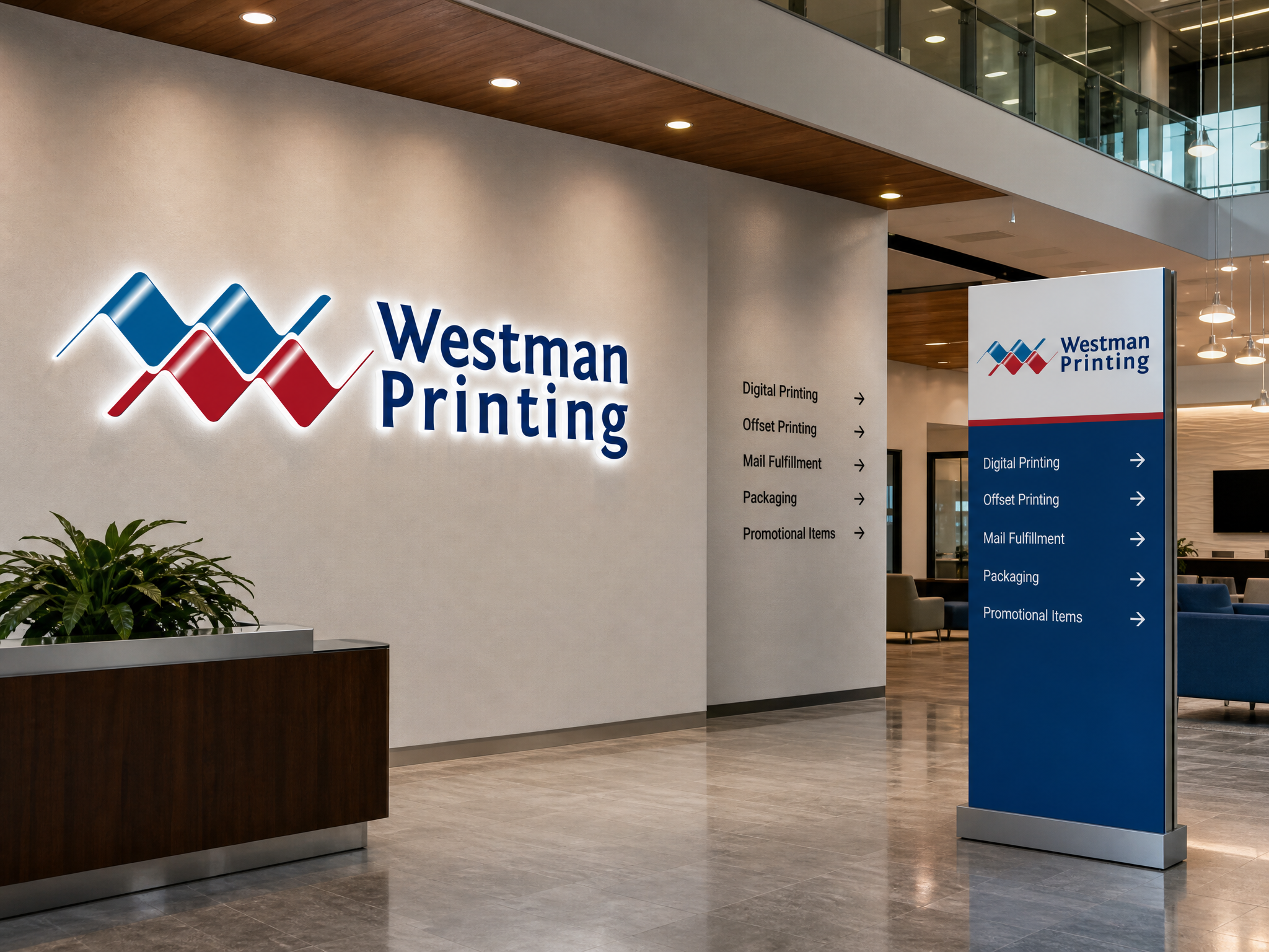 Corporate signage and wayfinding installed in a modern building